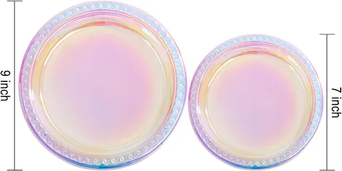 Vista 2 de Supernal 120 platos de plástico iridiscente brillante, platos desechables para fiestas, día de San Valentín, día de la madre y Pascua, platos