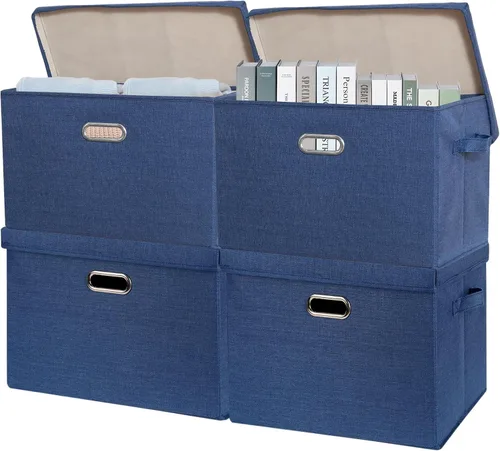 Vista 17 de SNWDN Paquete de 4 contenedores plegables de tela con tapas, caja de almacenamiento de tela con tapas para organizadores de armario y almacenamiento