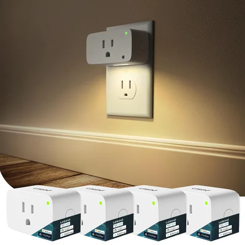 Vista 10 de Linkind Matter - Enchufe inteligente con luz nocturna LED, funciona con Alexa, Apple Home, Google, toma inteligente de 15 A/1800 W, del atardecer al