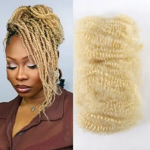Vista 12 de HAPPY&CC Afro Kinkys - Extensiones de cabello humano a granel para extensiones de rastas de 10 pulgadas, 1.76 onzas, #4, color marrón degradado a