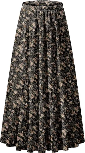 Vista 21 de NASHALYLY - Faldas largas de gasa, acampanadas, plisadas, con cintura alta y elástica para mujer Albaricoque Rosa Floral