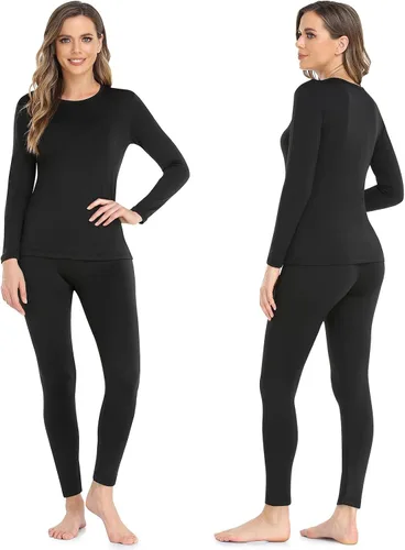 Vista 2 de WEERTI Ropa interior térmica larga de cabeza a pies para mujeres, con forro de vellón, capa base para climas fríos