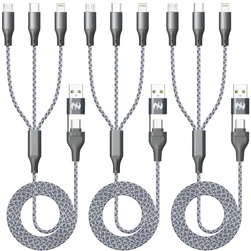 Vista 11 de Cable de carga múltiple para cargador de Apple Watch de 6 pies, cable de carga 3 en 1, USB A/C a Lightning tipo C, cable USB C, cable de cargador