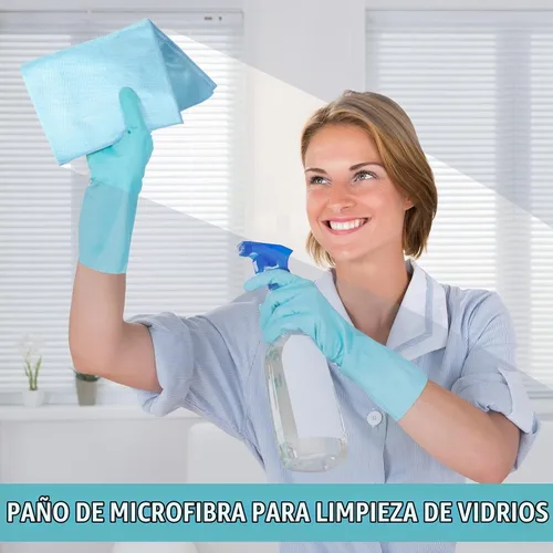 Vista 6 de Tatuo 18 paños de limpieza de vidrio de microfibra, 16 x 16 pulgadas, azul gris Lint Free Glass Cleaning Cloth, Streak Free, Reusable, Quickly