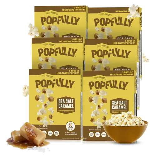 Vista 18 de POPFULLY Palomitas 94% libres de grasa totalmente explotadas, bolsas para compartir, sabor a mantequilla ligera, gran explosión, bolsas