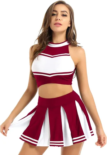 Vista 2 de iiniim Disfraz de líder de animadora para mujer, vestido elegante de animadora con minifalda plisada