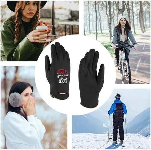 Vista 5 de Guantes de gamuza de invierno para mujer, diseño de búfalo a cuadros rojos, guantes de vestir de moda