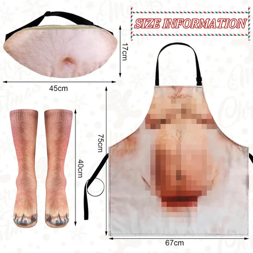 Vista 2 de Jiuguva 3 piezas de regalos de elefante blanco incluyen calcetines de pata de animal paquete de vientre delantal para la parrilla para Navidad
