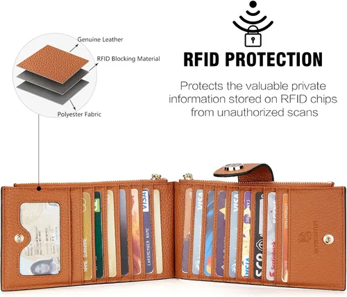 Vista 4 de BOSTANTEN Carteras de cuero para mujer, con bloqueo RFID, delgado, tarjetero con bolsillo con cremallera