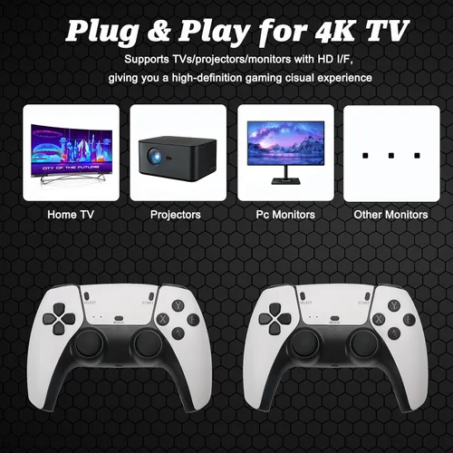 Vista 3 de Hikonia Retro Game Console with 20000 Games,Plug & Play Video Game Console 18 Emulators Classic Games,4K HDMI Output for TV,Dual Controllers