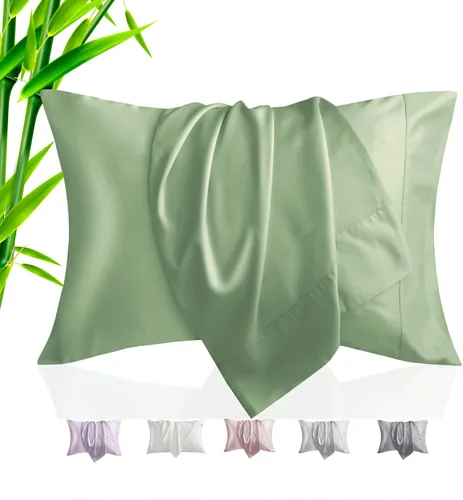 Vista 20 de Fundas de almohada tamaño estándar paquete de 2, fundas de almohada de rayón de bambú refrescantes con cierre de sobre, fundas de almohada frescas
