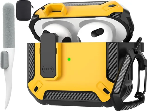 Vista 66 de Maxjoy Funda para AirPods Pro 3 2025, MagSafe compatible con bloqueo automático, funda protectora a prueba de golpes con soporte para teléfono