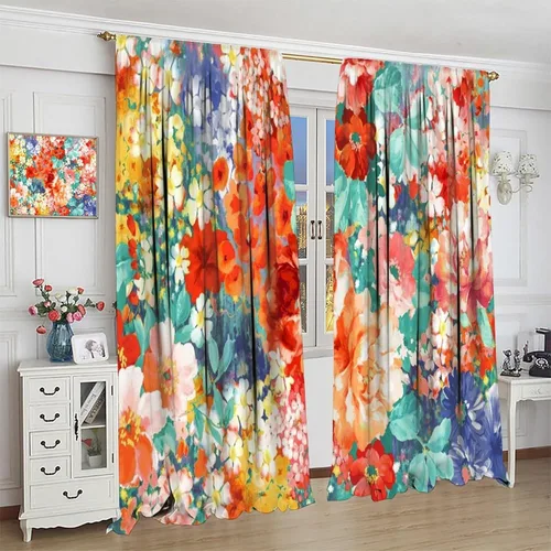 Vista 215 de Cortinas opacas con estampado de flores de cachemira, estampado de cachemira sobre fondo blanco, para decoración del hogar, cocina, restaurante