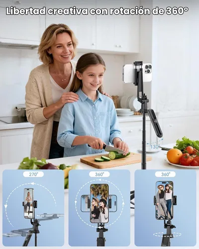 Vista 3 de TECKNET Trípode de teléfono de 71 pulgadas y palo para selfie, soporte de trípode portátil extensible para teléfono celular con control remoto