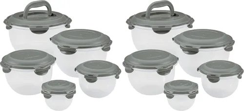 Vista 16 de Rachael Ray Juego de contenedores de almacenamiento de alimentos a prueba de fugas, 10 piezas, transparentes con tapas grises Transparente con tapas