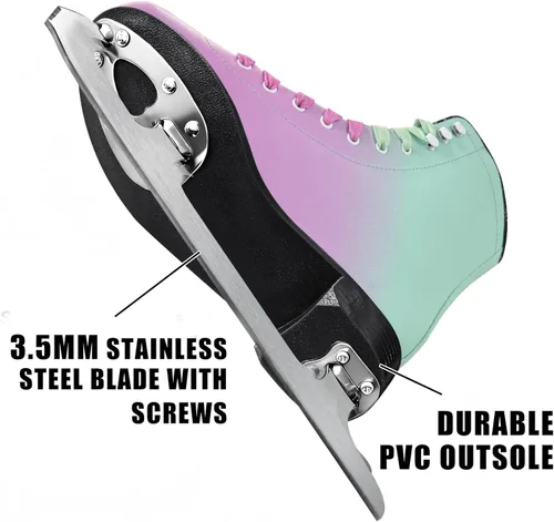 Vista 2 de MammyGol Classic Ice Figure Skates for Womens/Misses/Girls Lace up with Stainless Steel Blade Light Support Ice Figure Skates in Red Teal