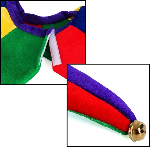 Vista 5 de Tigerdoe Disfraz de bufón sombrero, collar y varita Disfraz de payaso bufón bufón del rey Juego de 3 piezas azul