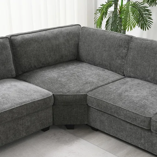 Vista 92 de Moderno sofá modular en forma de U con almohadas para la cintura, sofá cama con diván, sofá tapizado simétrico de felpilla de 6 asientos para sala