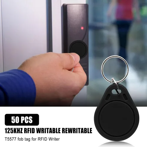 Vista 3 de 50 unidades de 125 kHz RFID grabable T5577 etiqueta de identificación de proximidad para escritor RFID (negro)