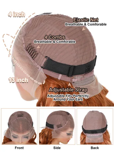 Vista 7 de Domiso Pelucas de cabello humano sin pegamento, precortadas previamente cortadas, con encaje frontal de 13 x 4, pelucas de cabello humano marrón a