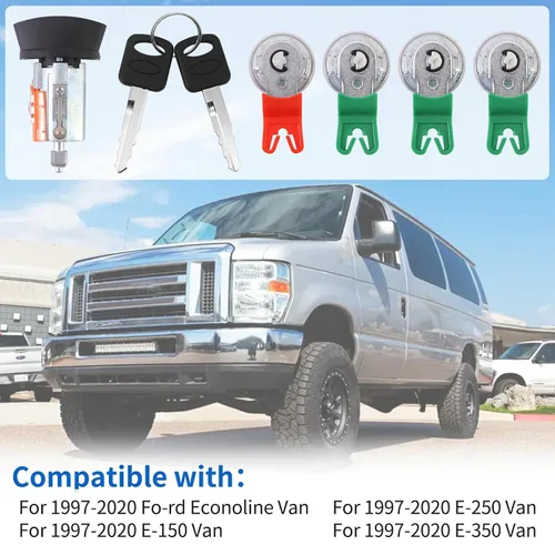 Vista 3 de Cilindro de bloqueo de puerta con llave para Ford Econoline E150, Van E250, Van E350, Van E350, Van 1997-2018, reemplazo LC6177 + 703369 X4 + 597638