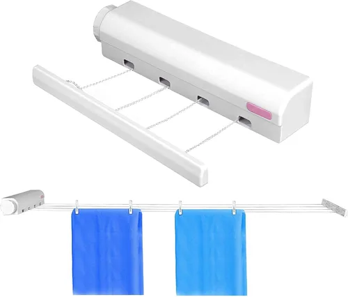 Vista 6 de Clothesline - Cuerda de secado de ropa telescópica retráctil de plástico moderno para suministros de interior y exterior (#1)