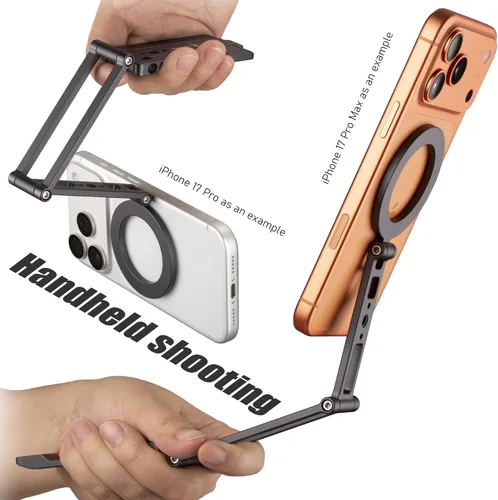 Vista 4 de SHINEWEE Soporte de trípode magnético ultracompacto: soporte de teléfono de aluminio para iPhone 17/16/15/14/13/12 Pro Max, soporte ajustable