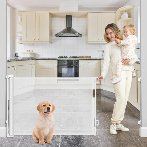 Vista 12 de Puertas retráctiles para bebés para puertas, puertas retráctiles para perros de 55 pulgadas de ancho, barreras para perros para la casa, barreras