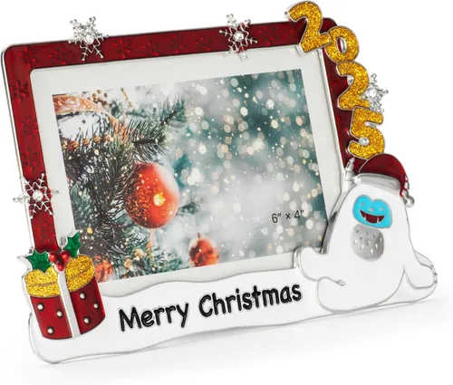 Vista 2 de Marco de Fotos Navideño 4x6 - Marco de Fotos 2025 de Metal con Vidrio de Alta Definición, Decoración del Hogar, Regalos de Navidad, Adornos
