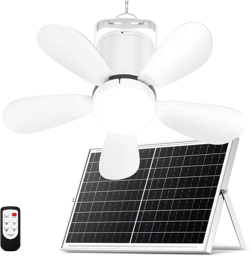 Vista 11 de 21" Solar Ceiling Fan Light, Foldable Solar Panel Gazebo Fan 21" Fan M