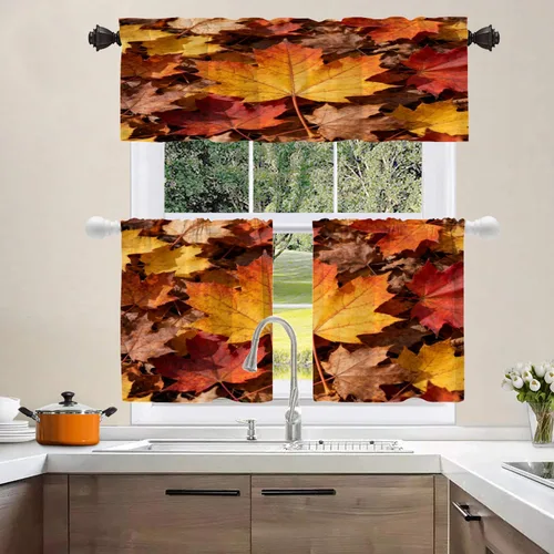 Vista 82 de Shrahala Orange Autumn Autumn Blackout Curtain Tiers, Fall Kitchen Valance Light Blocking Tier Drapes with Rod Pocket, 2 Pack 26 X 24 in