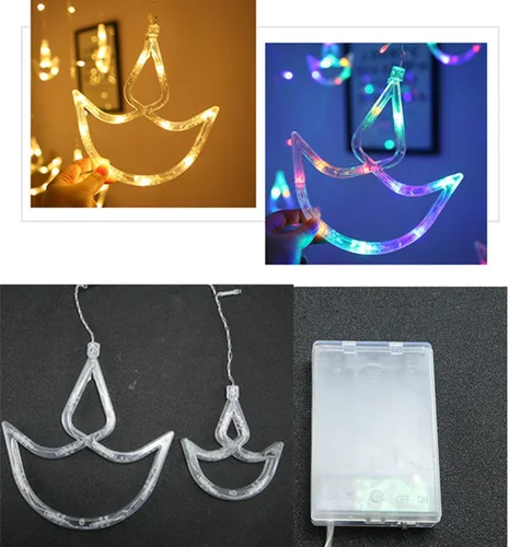 Vista 2 de Diwali - Tira de luces de 12 diya, 138 luces LED, funciona con pilas, cadena india, decoración de habitación, ventana de pared Luces de cortina