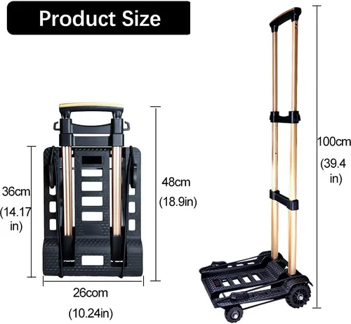 Vista 5 de Carro de mano plegable, portátil, compacto, con 154.3 lbs/155 libras, resistente, 4 ruedas, construcción sólida, mango ajustable para mudanzas