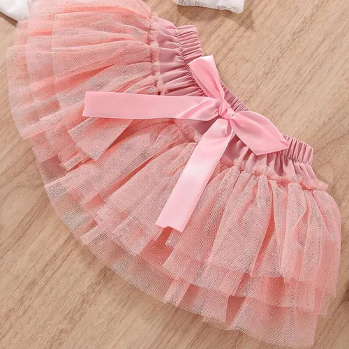 Vista 5 de LUZOZEZO Conjunto de falda TuTu de algodón con lentejuelas y lazo y diadema de 3 piezas