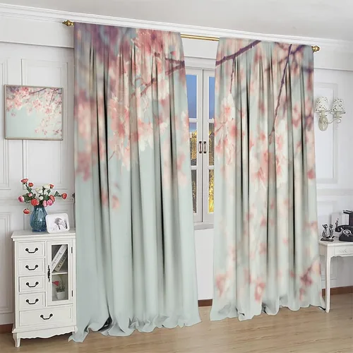 Vista 4 de Cortinas de cerezo, paisaje japonés, árbol de cerezo natural, primavera, dormitorio, sala de estar, ventana, 2 juegos de paneles, 42 x 45 pulgadas