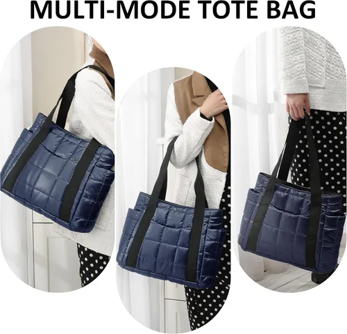 Vista 4 de Bolsa de mano acolchada para mujer, bolsa de hombro acolchada, grande, de algodón, suave y acolchada