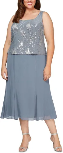 Vista 2 de Alex Evenings Vestido tipo chaqueta con botones frontales y longitud del té para mujer