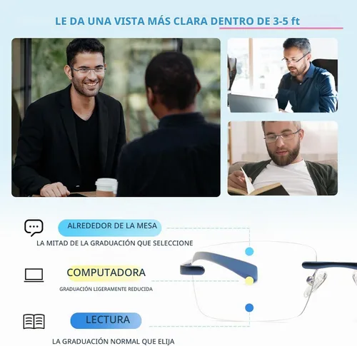 Vista 3 de Missfive Gafas de lectura progresivas multienfoque de aluminio mejoradas, para hombres, lectores multifocales sin montura con bloqueo de luz azul