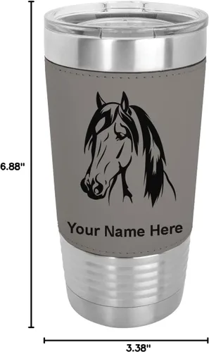 Vista 9 de LaserGram Vaso aislado al vacío de 20 onzas, cabeza de caballo 1, grabado personalizado incluido (piel sintética, gris)