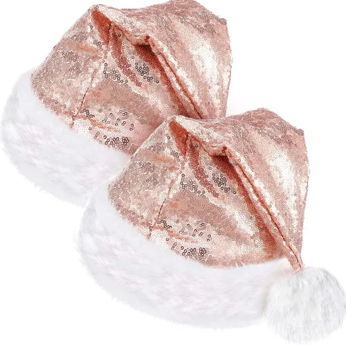 Vista 10 de SATINIOR 2 piezas de sombrero de Papá Noel de lentejuelas para adultos, unisex, gorro de Navidad con forro y ala de felpa para mujeres y hombres