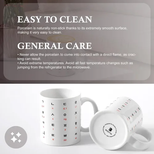 Vista 8 de BICETTO Taza de café de cerámica coreana de 12 onzas con impresionante diseño de hangul y alfabeto inglés, taza ideal para entusiastas del café