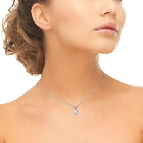 Vista 4 de B. BRILLIANT Collar de plata de ley auténtica, creada o simulada, con topacio blanco X y ovalada para mujer