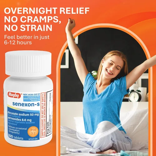 Vista 6 de Rugby Senexon-S - Ingrediente laxante vegetal natural más suavizante de heces, alivio del estreñimiento, Docusate Sodium 50 mg, senósidos 8.6 mg