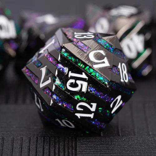Vista 12 de Juego de dados de metal con incrustaciones de alta calidad, dados DND de aleación de zinc pesado para jugadores de rol serios