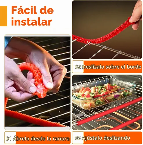 Vista 7 de Protección para estantes de horno de silicona - Protector de estante resistente al calor para estufa, protector lateral de calor para la parrilla