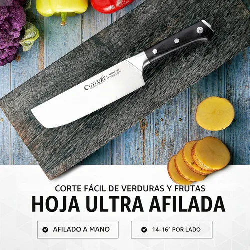 Vista 3 de Cutluxe Cuchillo Nakiri, cuchillo vegetal de 7 pulgadas para picar, cortar