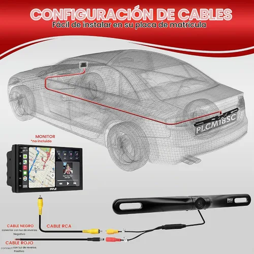 Vista 5 de Cámara montable de visión trasera con línea de distancia a escala Pyle, Negro