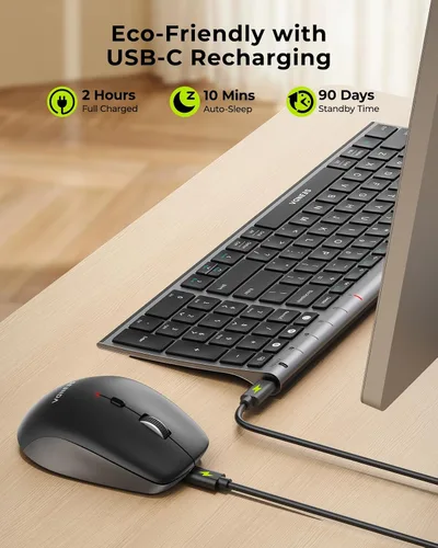 Vista 4 de seenda COE401 - Combo de teclado inalámbrico Bluetooth, teclado silencioso recargable compacto delgado, conexión de 3 dispositivos múltiples