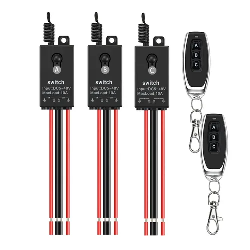 Vista 11 de Interruptor de control remoto de 12 V, mini interruptores inalámbricos de 2 vías, relé CC de 12 V/24 V/48 V/10 A con alcance largo de 328 pies