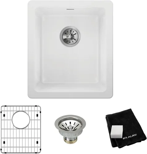 Vista 23 de Elkay SWU1517WH - Fregadero de barra de montaje inferior de arcilla refractaria de 16-7/16" x 18-15/16" x 9-1/16", color blanco